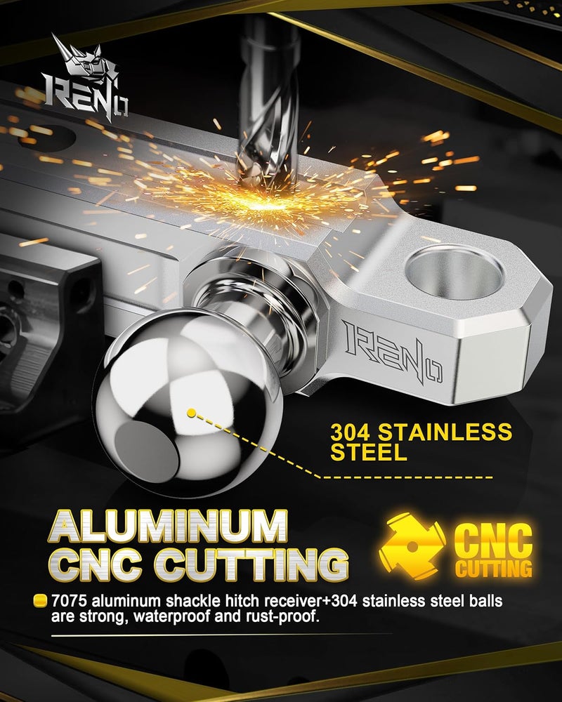 Reno Trailer Hitch, Aluminum Tow Hitch Compatible with 2 inch Receiver Hitch with 2" Ball Mount Fits 3/4" D-Ring Shackle or Soft Shackle - 6,000 LBS GTW (1 Pack, Red) - Image 3